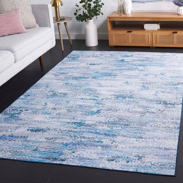 Malibu Gray/Blue 9 ft. x 12 ft. Machine Washable Distressed Striped Area Rug