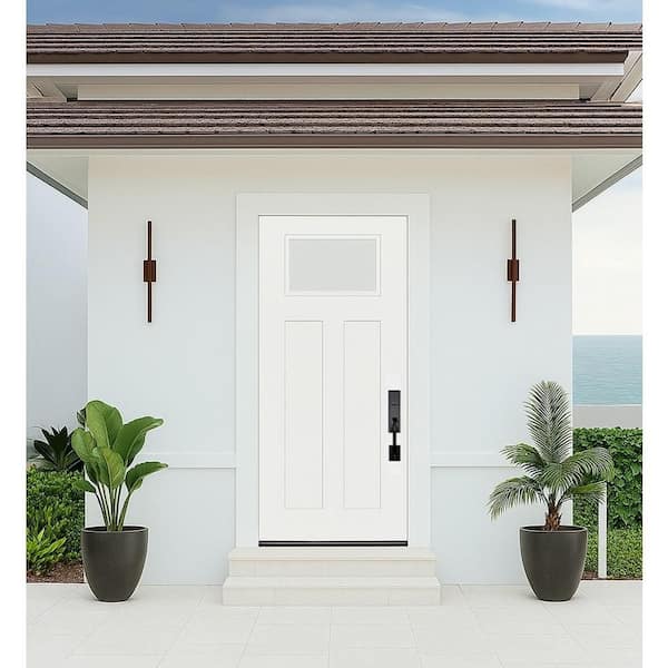 Palisade 36 in. x 80 in. 1/4-Top Lite Micro Granite Impact Glass LHIS Unfinished Fiberglass Prehung Front Door 4 in. Jb