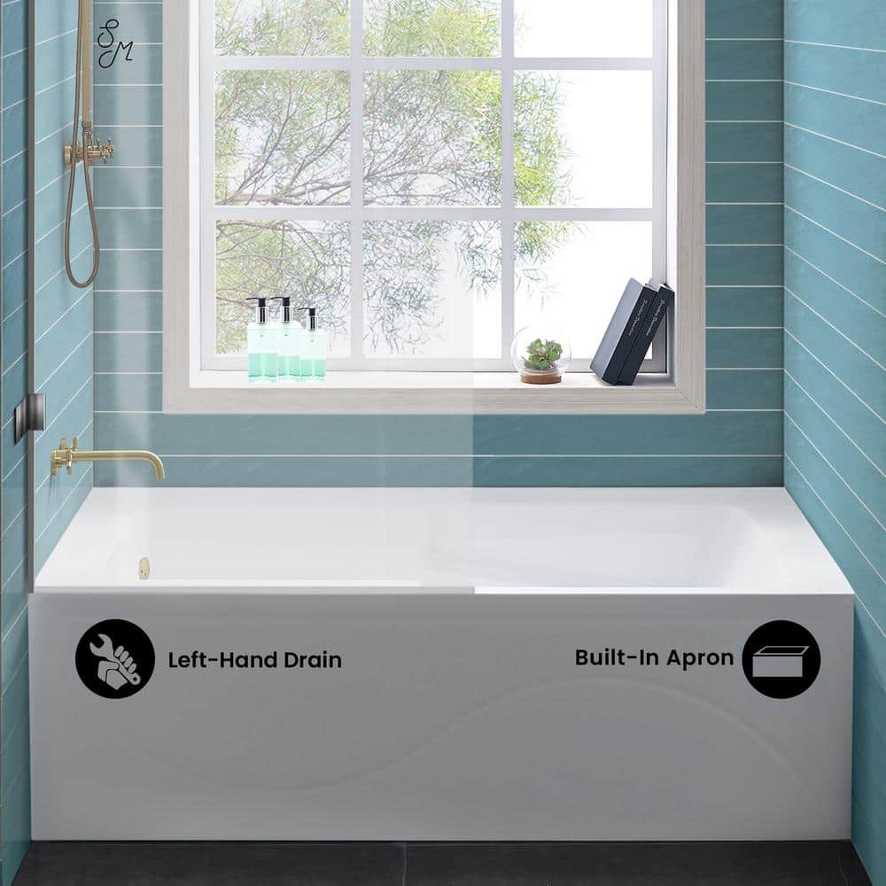 Ivy 60" x 30" White Acrylic Alcove Bathtub with Apron