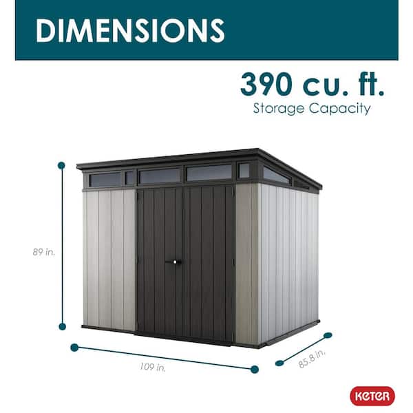 Artisan 9 ft. W x 7 ft. D Grey Large Modern Durable Resin Plastic Storage Shed with Double Doors (64.9 sq. ft.)