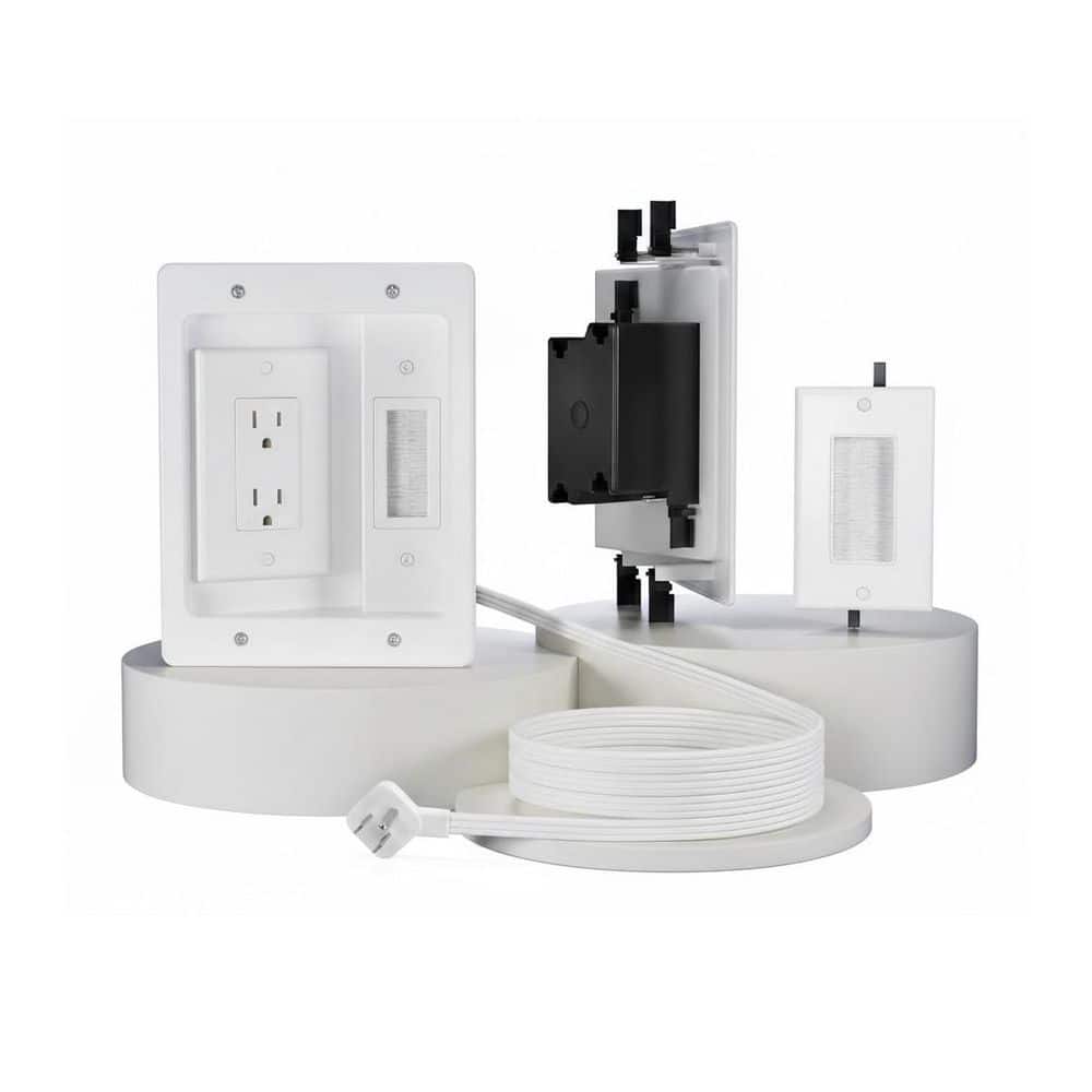 In Wall Cable Management Kit TV Cable Hider with Brush Wall Plate 9.8FT Cord 2 AC Outlets White 1 Kit price history on PriceWatchPro