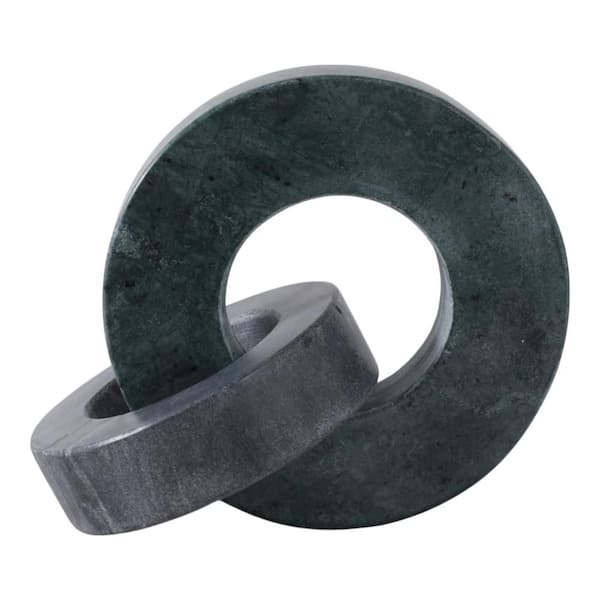 Green/Black 7.75 in. x 6 in. Marble Double Ring Sculpture