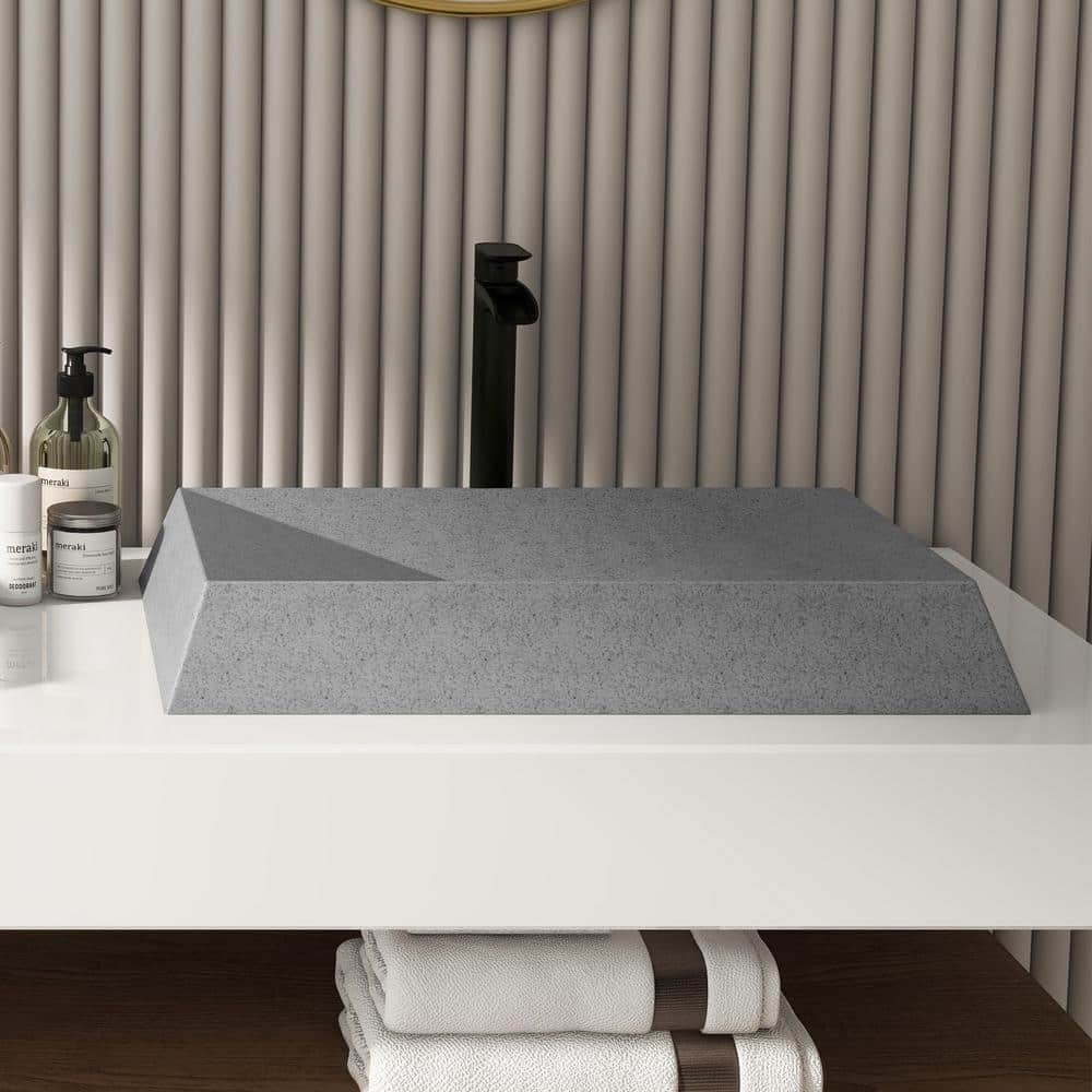 Mottled Bluish Gray Concrete Rectangular Above-Counter Vessel Sink