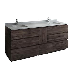 Formosa 84 in. Modern Double Vanity in Warm Gray with Quartz Stone Vanity Top in White with White Basins