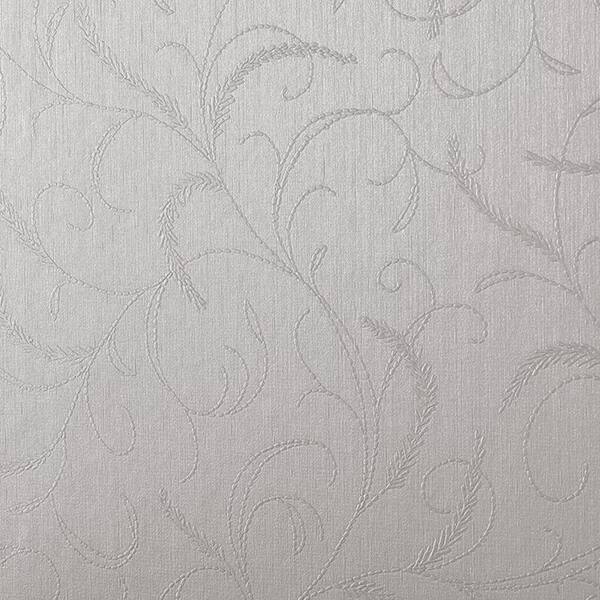 Graham & Brown Silver Mist Leaf Scroll Wallpaper