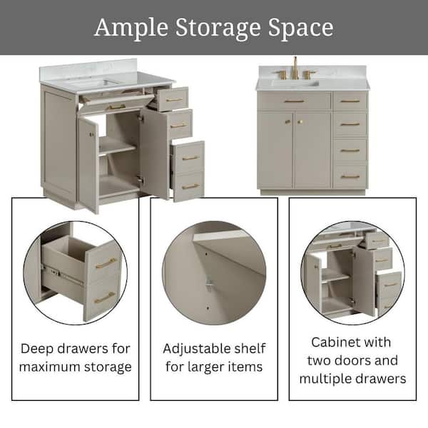 Glacier Bay Marcote 36 in. Single Sink Greige Bath Vanity