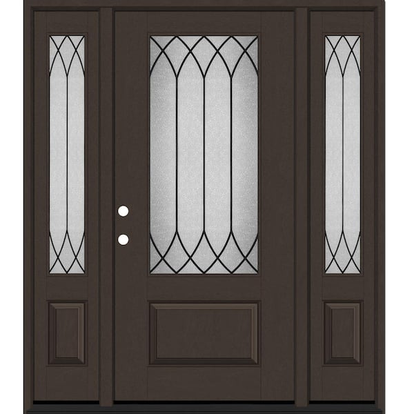 Steves & Sons Regency 68 in. x 80 in. 3/4Lite Spire Decorative Glass RHIS Hickory Mahogany Fiberglass Prehung Front Door w/Dbl 14inSL
