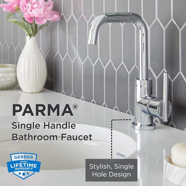 Parma Single Handle Single Hole Bathroom Faucet with Metal Touch Down Drain Included in Chrome
