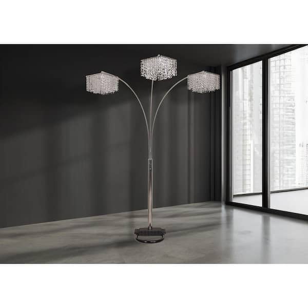 Jushua 87 in. H 3-Light Silver Multi-head Arc Floor Lamp with