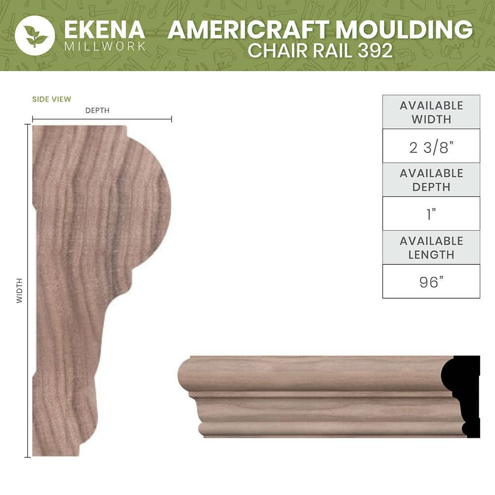 Natural Alder Wood Chair Rail Molding 96"