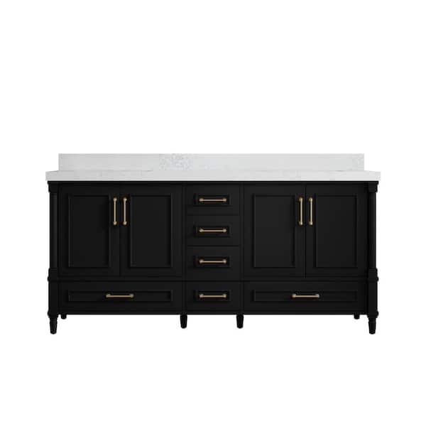 Willow Collections Hudson 72 in. W x 22 in. D x 36 in. H Double Sink Bath Vanity in Black with 2 in. Empira Quartz Top