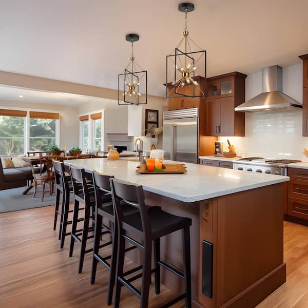 8-Light Brass Gold Island Chandelier, Modern Farmhouse Black Hanging Pendant Light for Dining Room, Kitchen Island