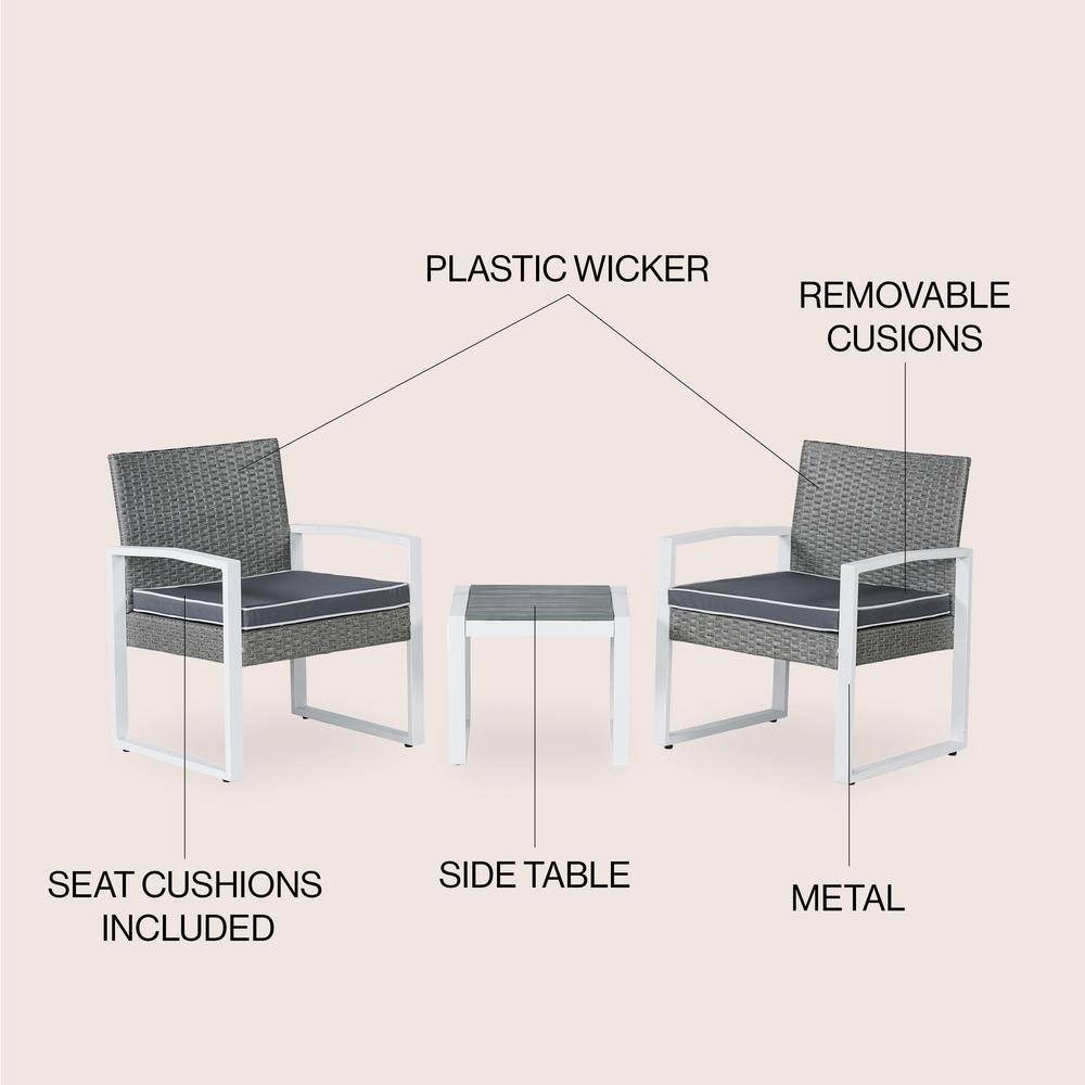 Selby Gray and White Faux Wicker 3-Piece Patio Conversation Set