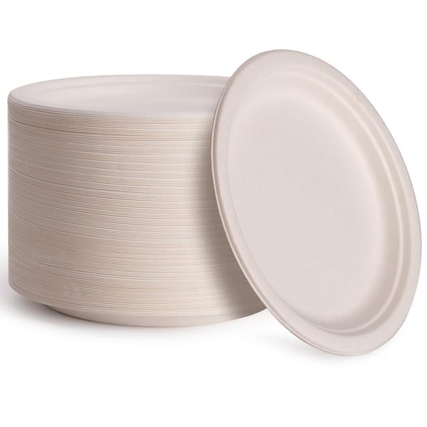 GREENER SETTINGS 9 in. Unbleached Compostable Disposable Paper Plates [125/Pack, 8 Packs/Carton]