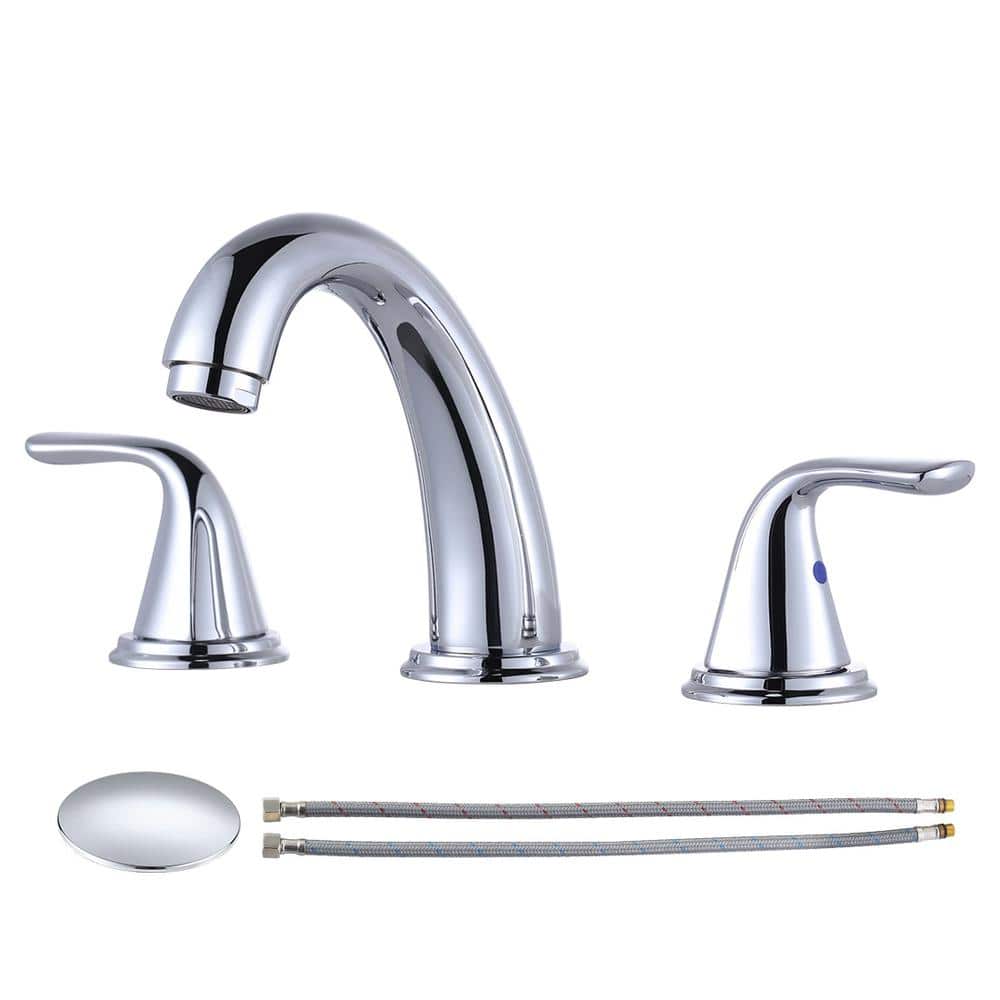 Polished Chrome 8-Inch Widespread Double Handle Bathroom Faucet