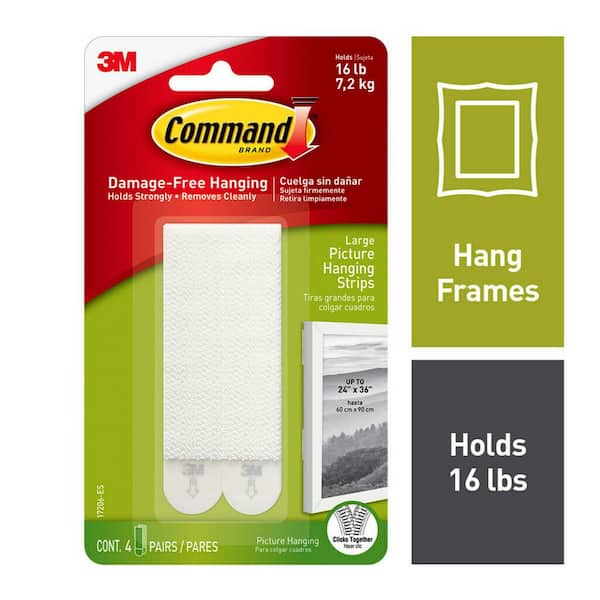 6-Pairs/Pack - 1 24 Pairs Total Large 4-Packs Picture & Frame Hanging Strips Heavy Duty Holds 16 lbs White 