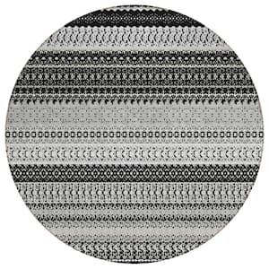 Chantille ACN576 Black 8 ft. x 8 ft. Round Machine Washable Indoor/Outdoor Geometric Area Rug