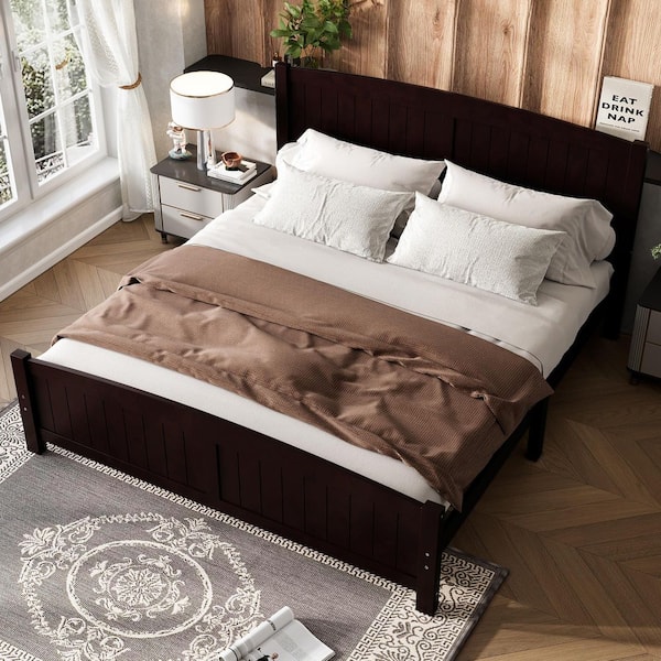 Espresso Brown Wood Frame King Platform Bed