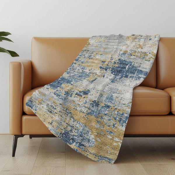 Premium Machine Washable ASB69 Blue 50 in. x 70 in. Sherpa Throw Blanket