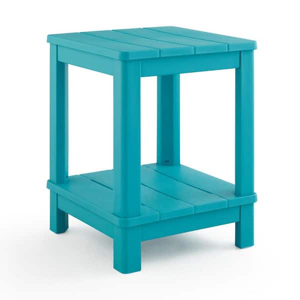 Keter Deluxe 20 in. Resin Teal Square Patio Side Table With Storage
