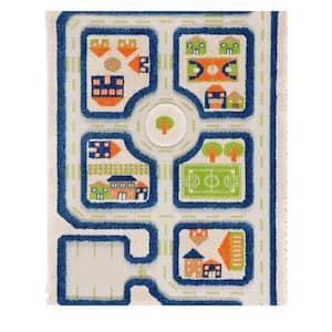 Traffic Blue 3D 3 ft. x 5 ft. 3D Soft and Cozy Non-Toxic Polypropylene Play Area Rug for Kids Bedroom or Playroom