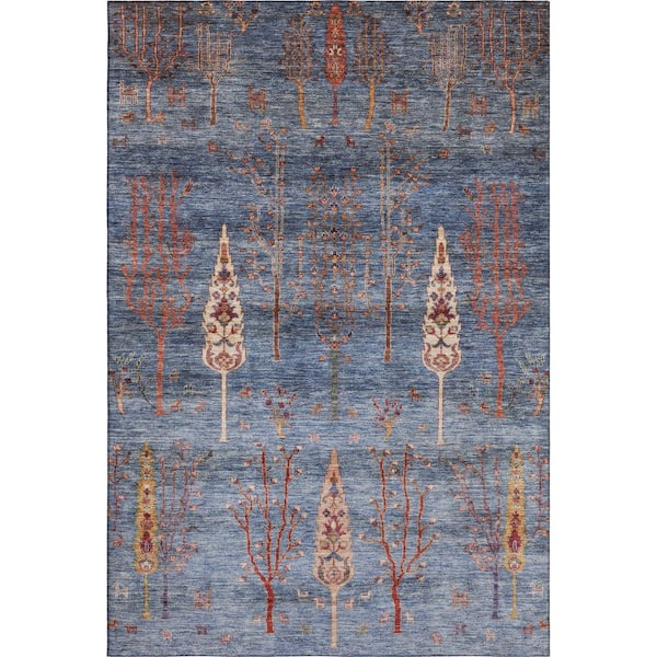 Mayfield Premium Machine Washable Abstract AMF1922 Blue 3 ft. x 4 ft. Area Rug