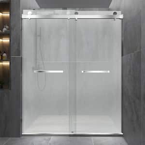 66 in.-72 in. W x 76 in. H Double Sliding Frameless Shower Door Brushed Nickel with 3/8 in. (10mm) Clean Tempered Glass