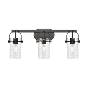 Pilaster II Cylinder 24.88 in. 3-Light Matte Black Vanity Light with Glass Shade