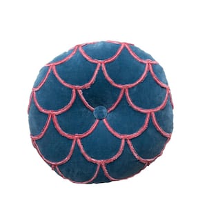 Navy Blue and Pink Tufted Scallop Pattern Polyester 18 in. x 18 in. Round Throw Pillow