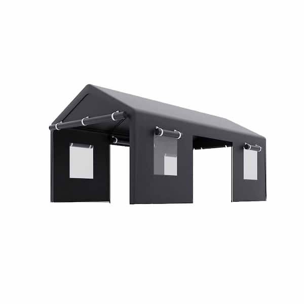 10 ft. W x 20 ft. D x 10 ft. H Gray Steel Enclosed Garage Carport with Removable Sidewall and Door