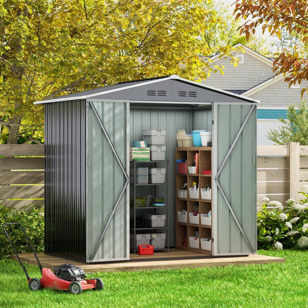 6' x 4' Black Steel Outdoor Storage Shed with Double Doors