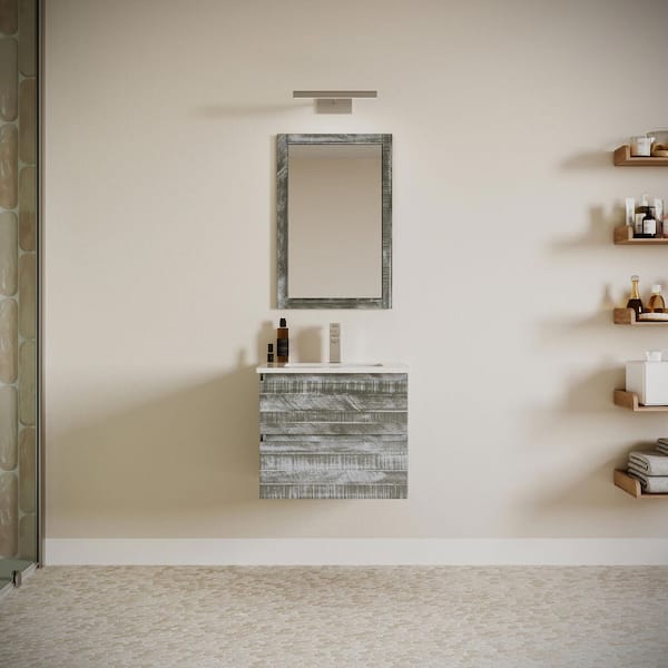 Formosa 24 in. Single Sink Wall Mount Sage Gray Bath Vanity with White Quartz Top and Undermount Ceramic Sink