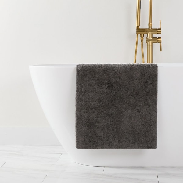 21 in. x 34 in. Gray Solid Reversible 100% Cotton Bathmat