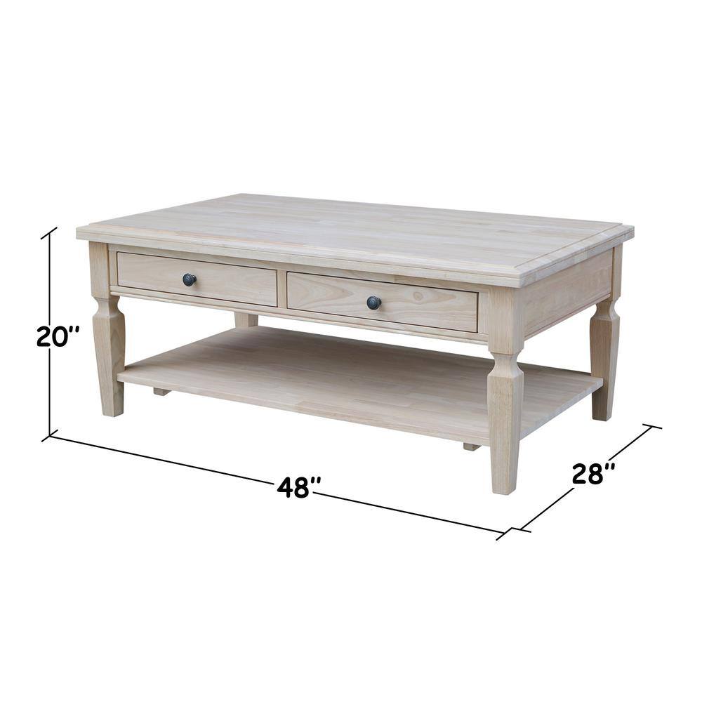Vista 56" Unfinished Parawood Rectangular Coffee Table with Storage