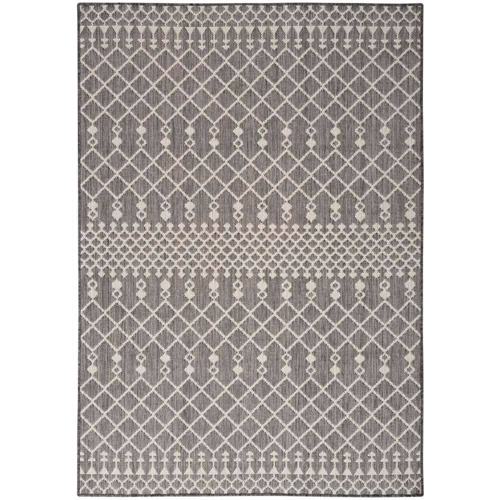 Charcoal Moroccan Trellis Flatweave 4' x 6' Outdoor Rug