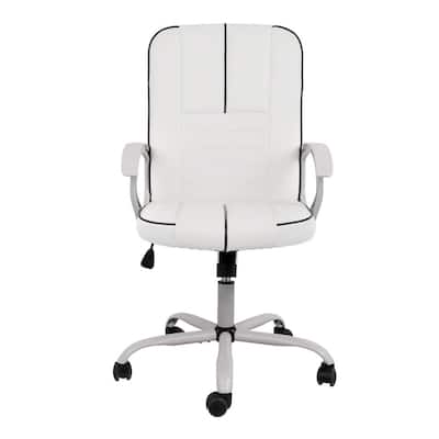 White PU Leather Desk Chair Adjustable Task Chair with Lumbar Support Work Chair Computer Chair