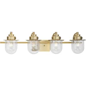 Northlake Collection 32.5 in. 4-Light Vintage Brass Clear Glass Transitional Vanity Light