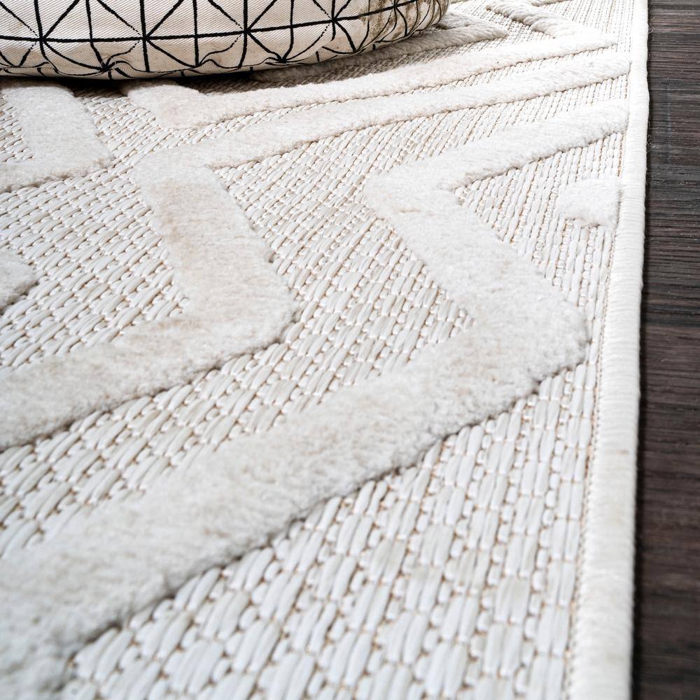 Ivory Geometric Flat Woven Synthetic Rectangular Rug