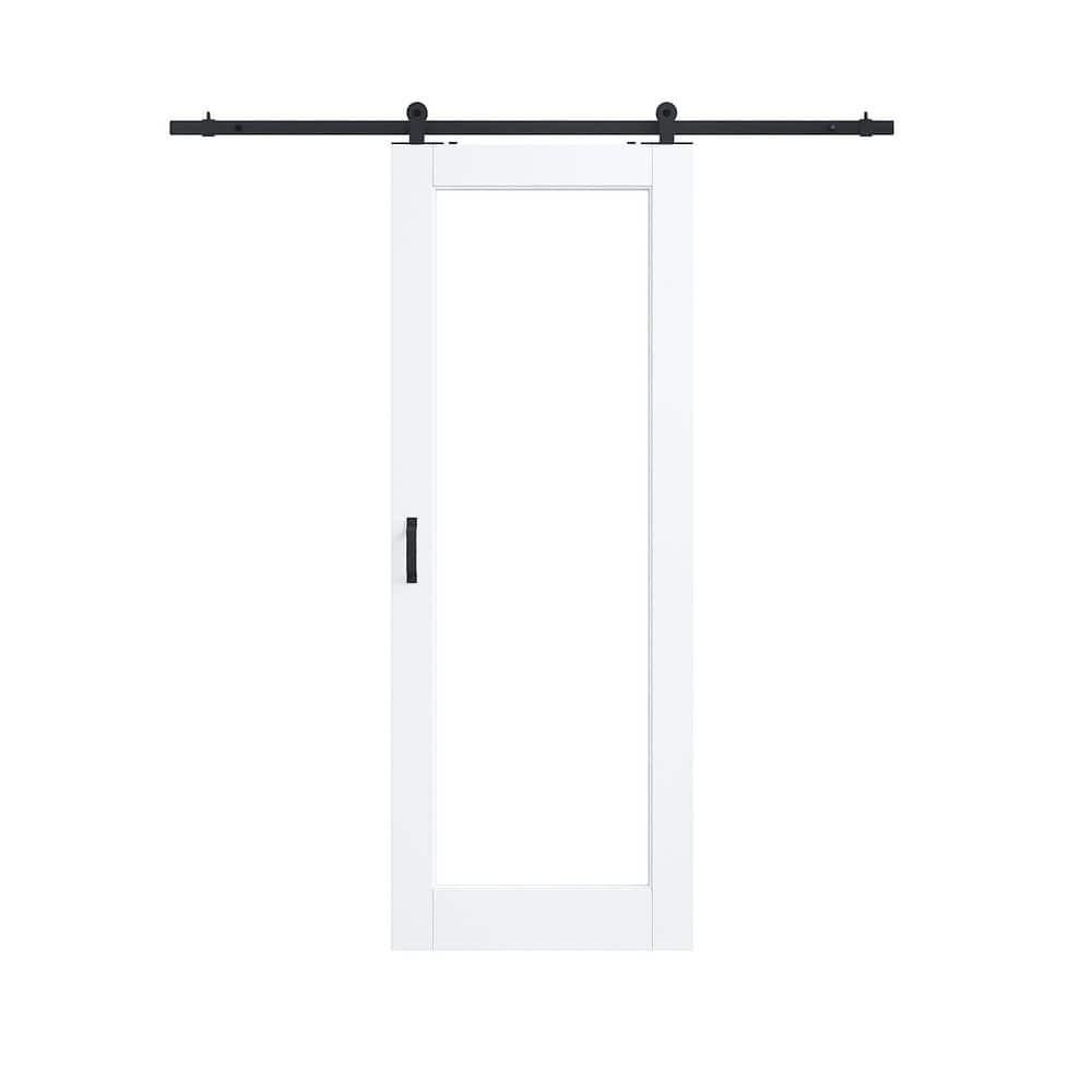 30 in. x 80 in. 1 Lite Clear Glass White Primed MDF Top Mount Sliding Barn Door with Hardware Kit (T Shape Hanger) price history on PriceWatchPro