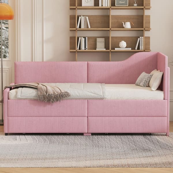 Harper & Bright Designs Pink Twin Size Corduroy Upholstered