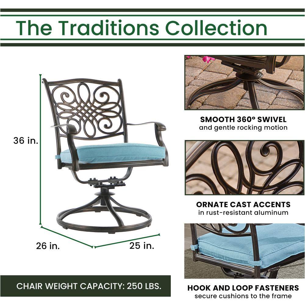 Bronze and Blue Aluminum 3-Piece Swivel Bistro Set