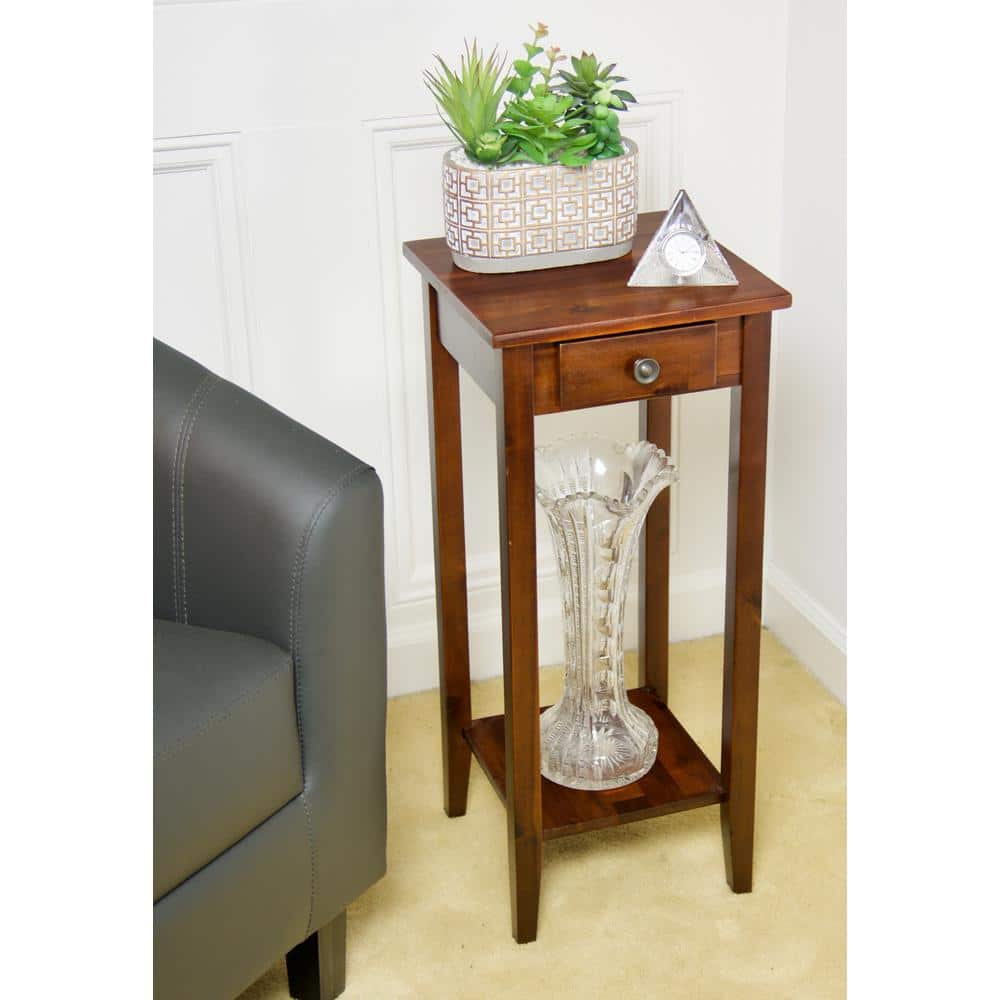 Mahogany Acacia 2-Tier Display Stand with Drawer