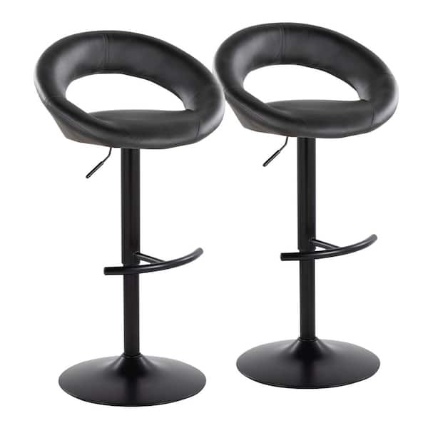 Lumisource Posh 33.25 in. Black Faux Leather and Black Metal Adjustable Bar Stool (Set of 2)