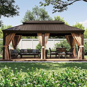 12 ft. x 20 ft. Hardtop Gazebo Double Roof Aluminum Frame with Privacy Curtain and Mosquito Net