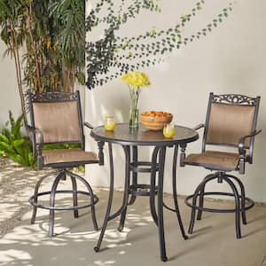 Tuscan Estate Swivel Aluminum Outdoor High Dining Chair in Heather Brown Sling (2-Pack)