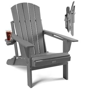 Gray HDPE Outdoor Folding Plastic Adirondack Chair with Cupholder