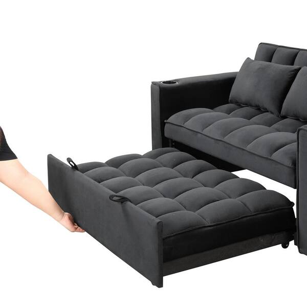 55 Inch Velvet Convertible Sleeper Sofa Bed, 3 In 1 Futon Sofa Couch With Pull-out Bed, Modern Love Seat Sleeper With Adjustable Backrest, 2 Pillows And Side Pockets For Living Room