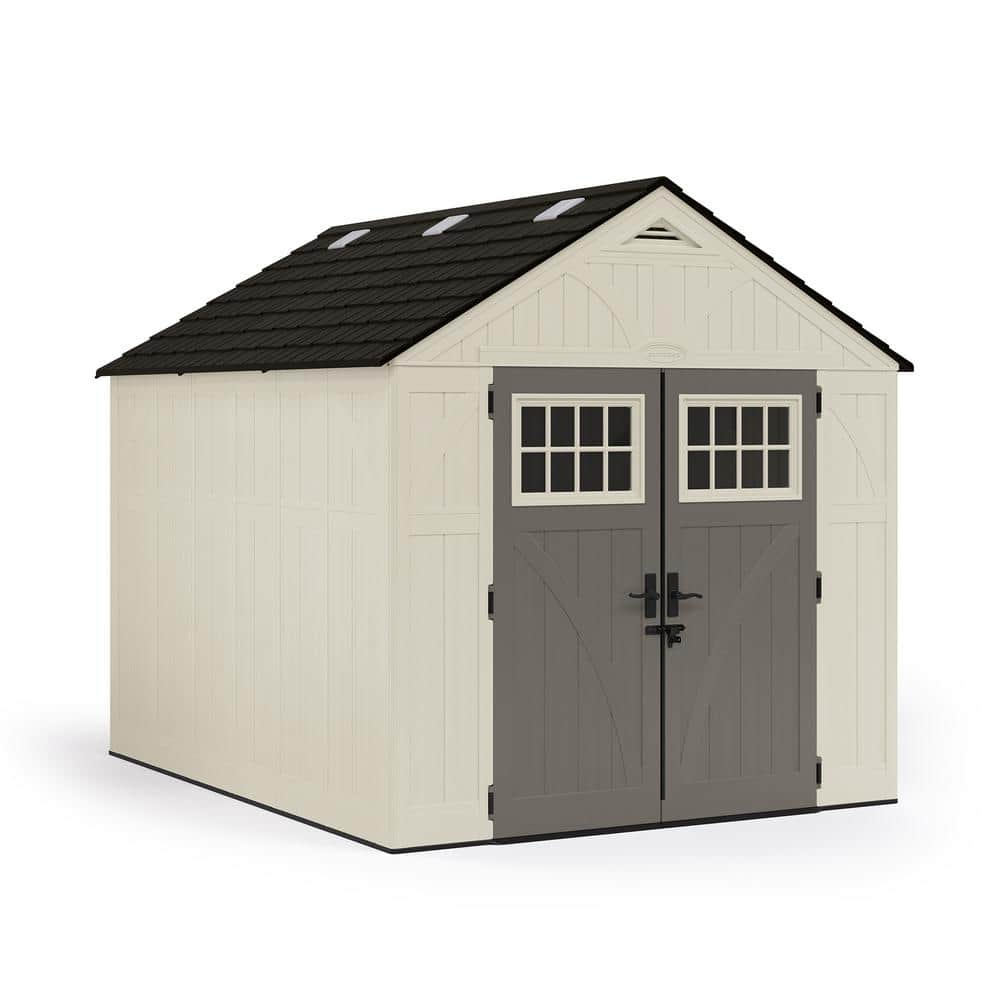 8' x 10' Vanilla and Gray Resin Storage Shed with Windows