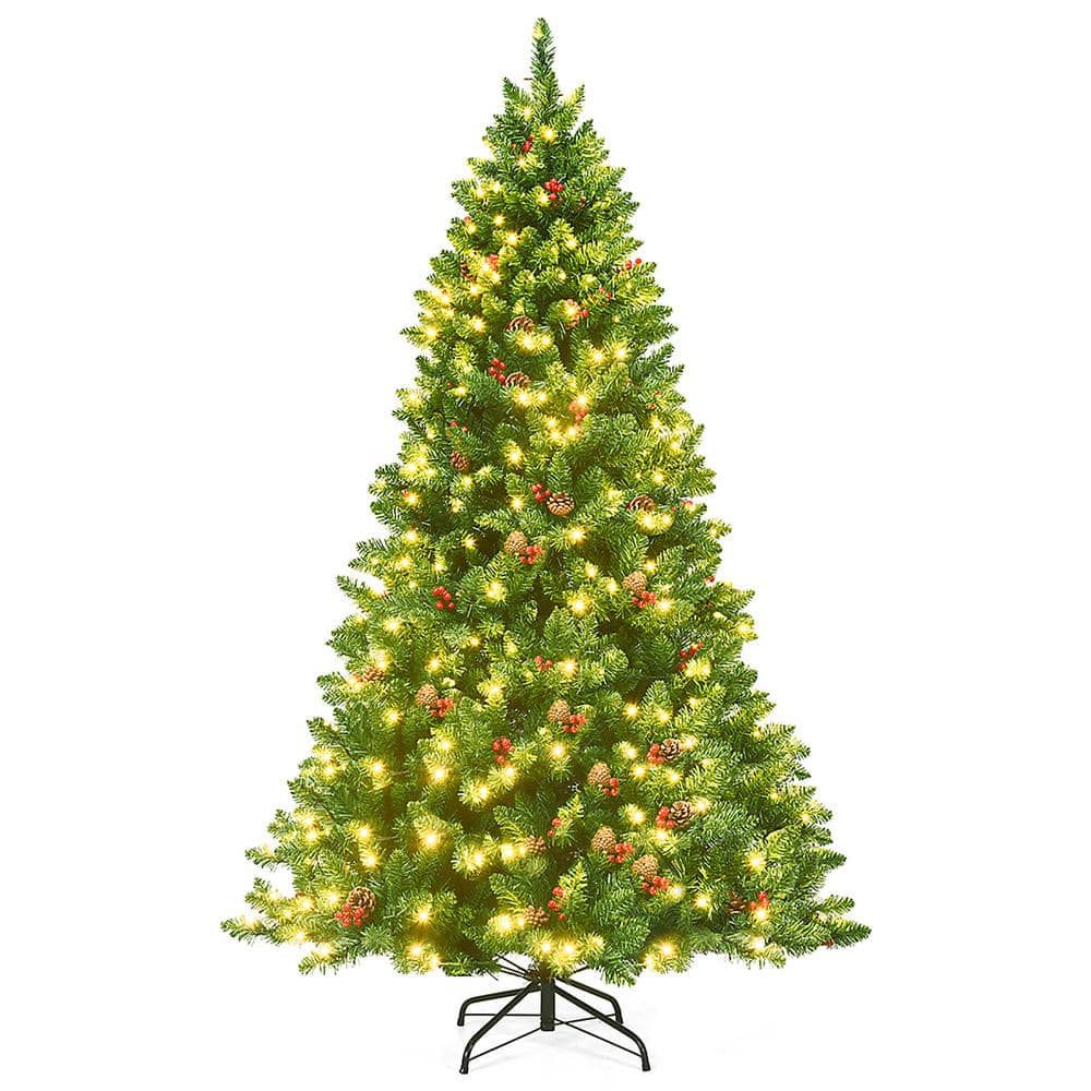 Costway 6.5 ft. Pre-Lit LED Slim Fraser Fir Artificial Christmas Tree with 450 Twinkling White Lights