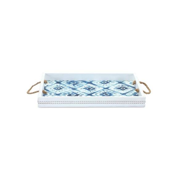 HomeRoots White Rectangle Wood 20 in. Decorative Vanity Tray Set of 2